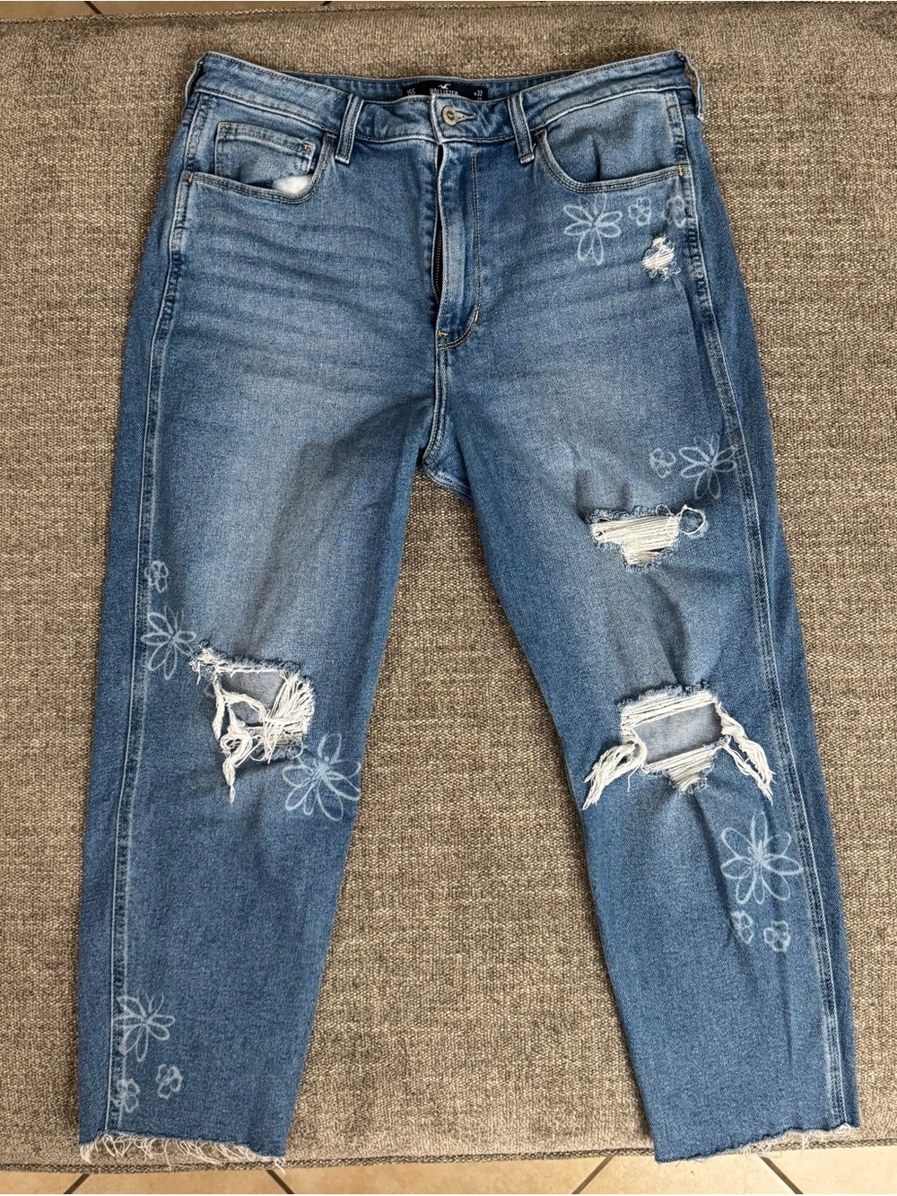Hollister Blue Floral Distressed Boyfriend Jeans